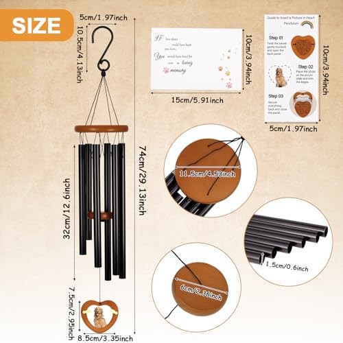 Pet Memorial Wind Chimes Outdoor for Loss of Dog with Photo Frame Personalized