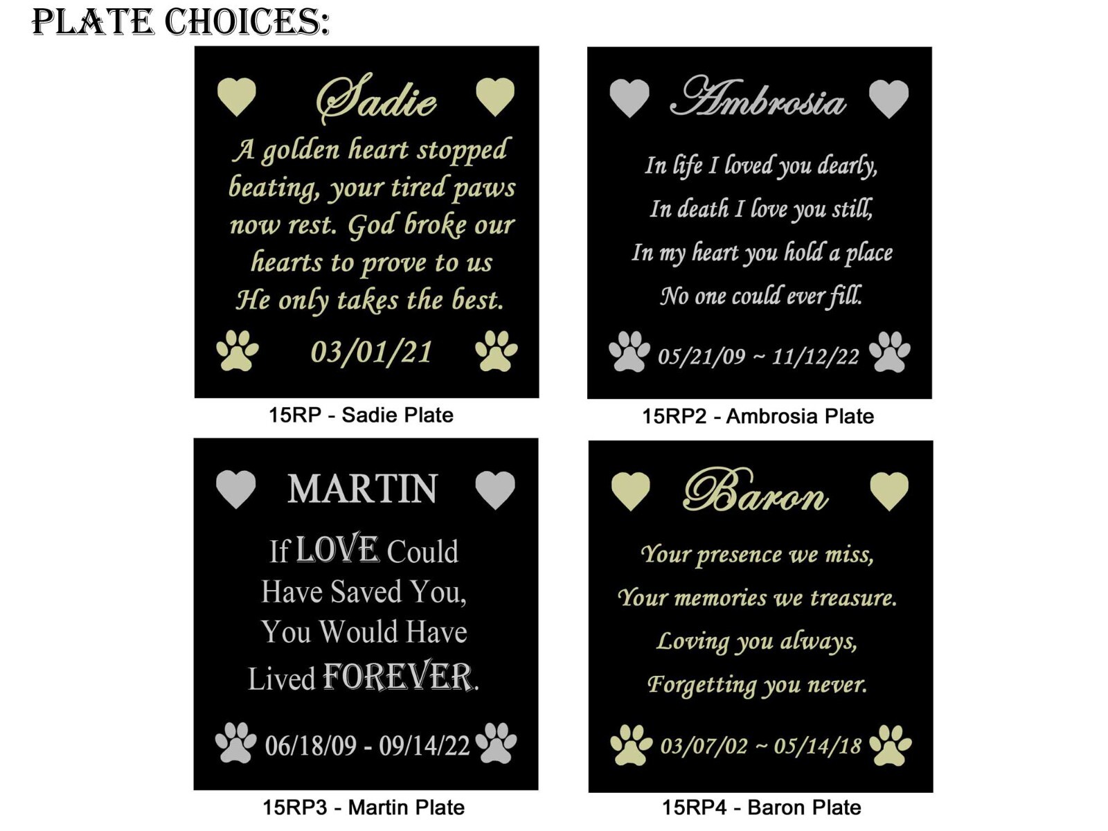 Engraved Pet Loss Poem Plate Frame Plates 2-7/8″ Square Many Choices and Designs