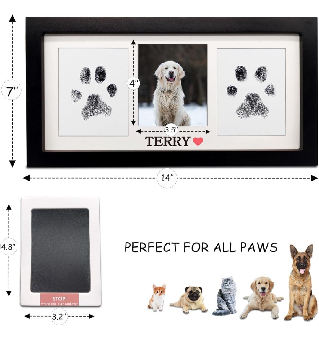 Paw Print Frame & Ink Pads Kit,Dog or Cat Paw Print Kit,2 No Mess Ink Pads fo…
