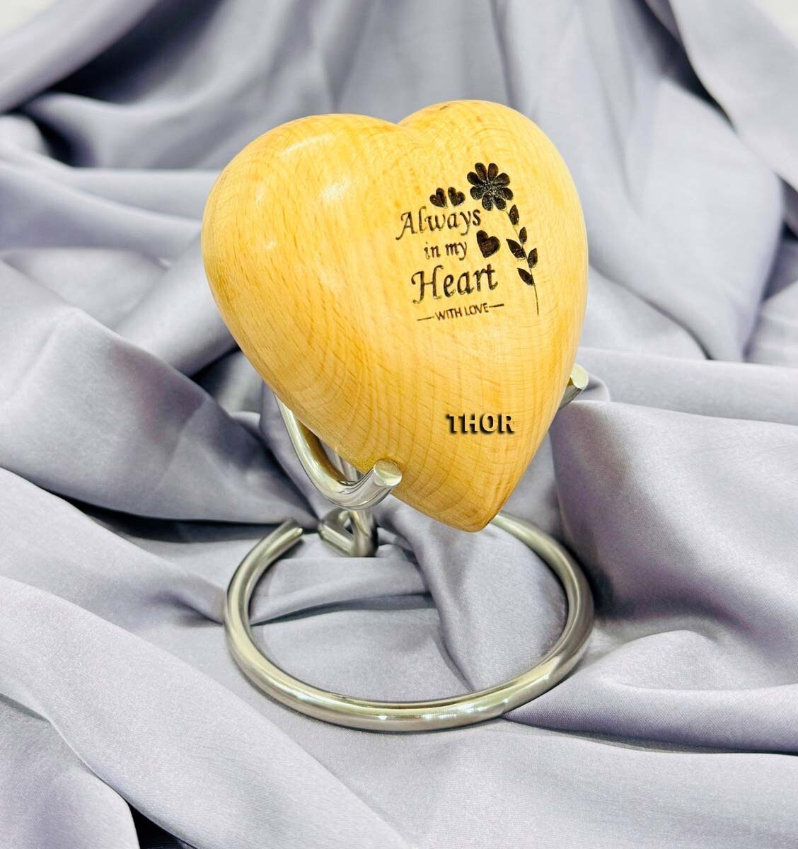 Natural Wooden Heart Keepsake always in my heart handwriting Print Urn