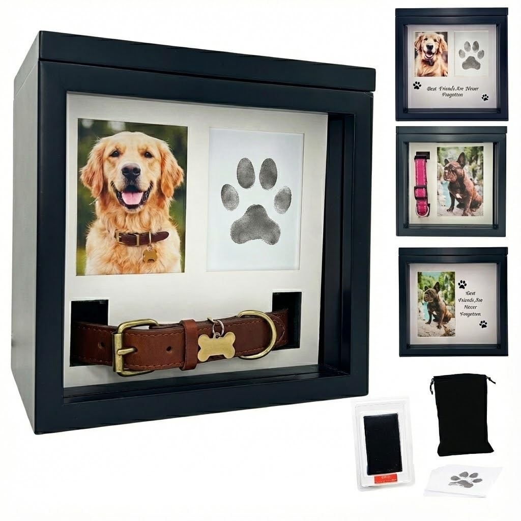 Dog Urn for Ashes, 4 Customizable Displays with Paw Print Ink Kit and Flannel…