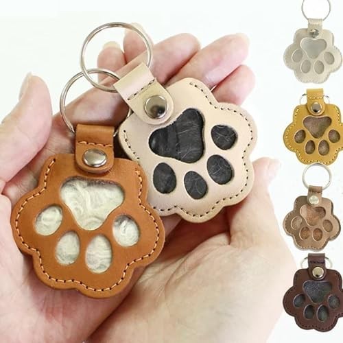 Pet Memorial Keychain Leather Cat Claw Keychain Pet Hair Keepsake Box Brown