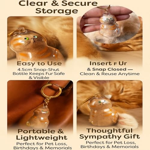 Cat Hair Storage Keychain – Memorial Gift for Pet Lovers, Transparent Cat F