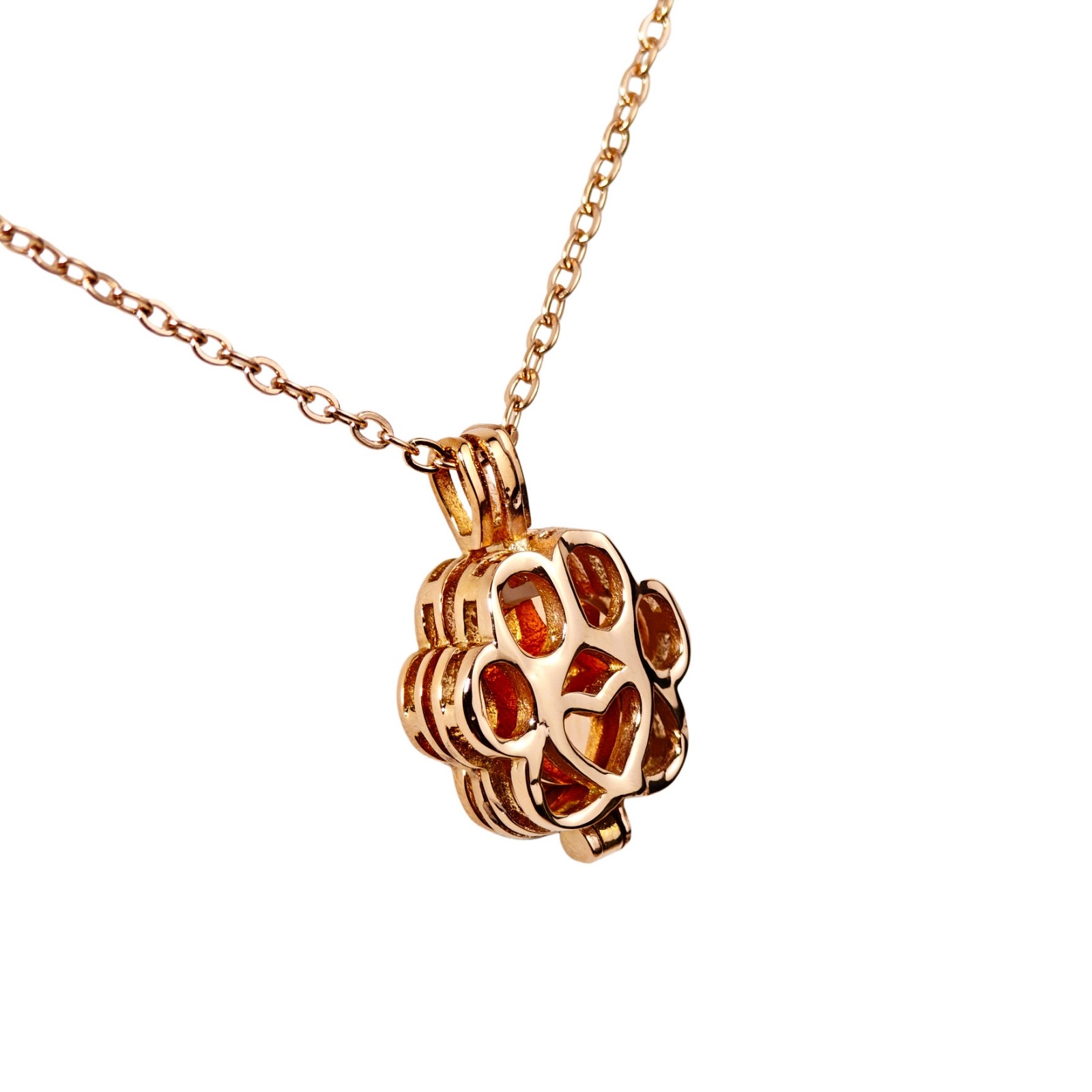 Pet Ashes Commemorative Necklace With Box Paw Shaped For Dog&Cat (Rose gold)