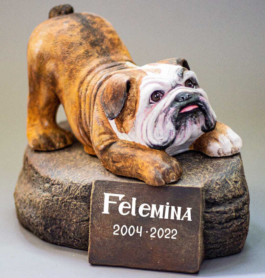 English Bulldog Memorial Stone Cremation Urn Pet Unique Grave Decor Personalized