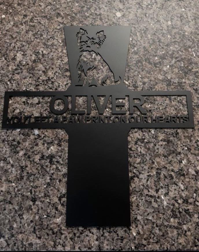 Custom cut 12gauge steel dog memorial cross. 20inch tall whatever you want.