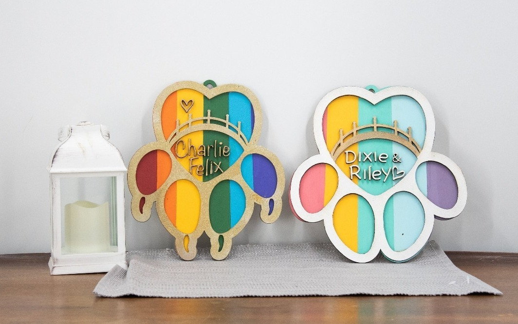 Personalized Pet Memorial Paw Print Wall Hanging Dog Cat Rainbow Bridge Sign 12″