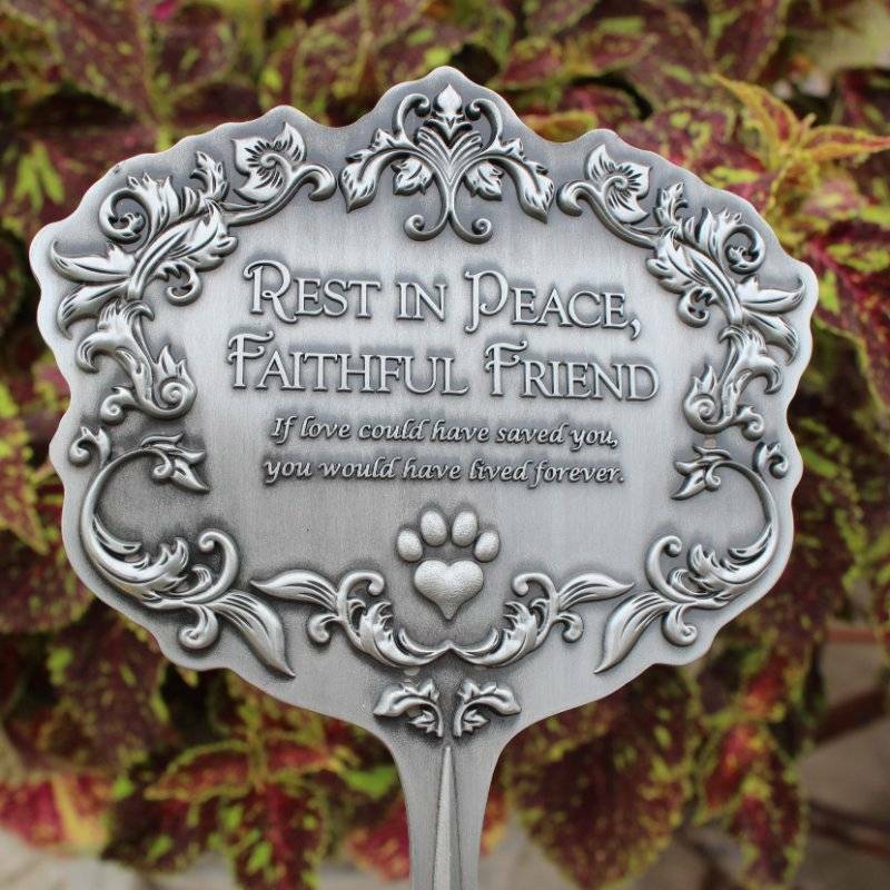 Pet Memorial Metal Garden Stake RIP Faithful Friend Ornate Detail 4 inch