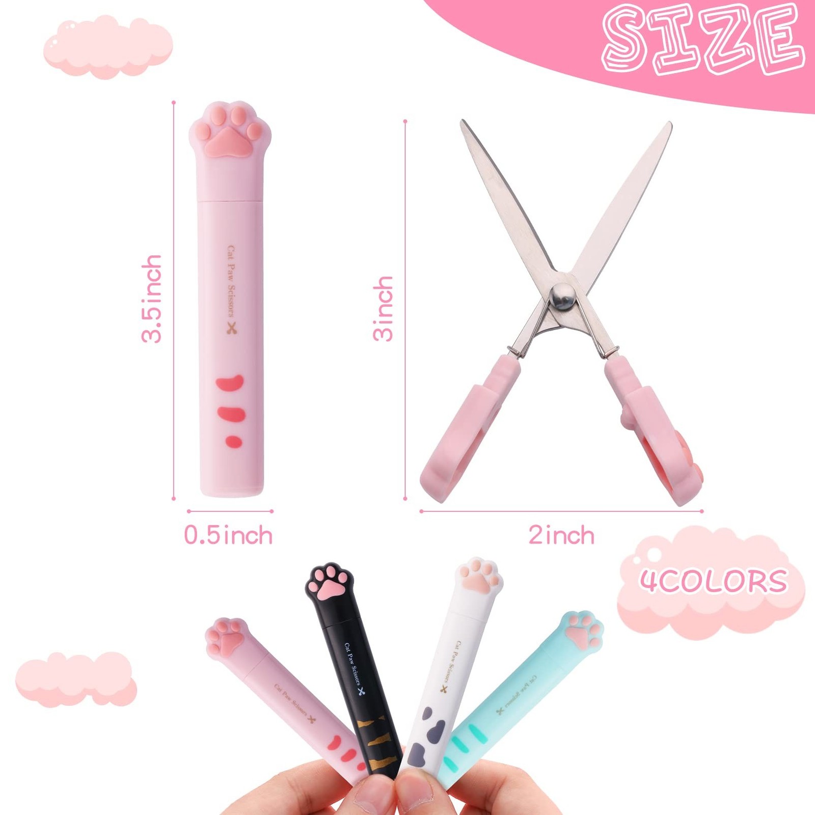 4 Cute Mini Cartoon Cat Paw Stainless Steel Craft Scissors, Folding Stationer…