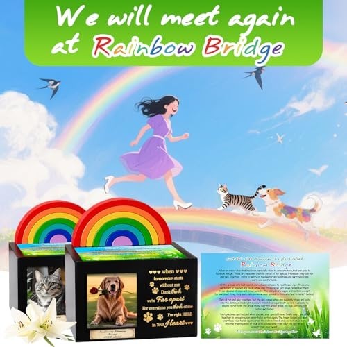 Wooden Rainbow Bridge Keepsakes Pet Urns, Handcrafted Dog/Cat Pet Urn, A Memo…