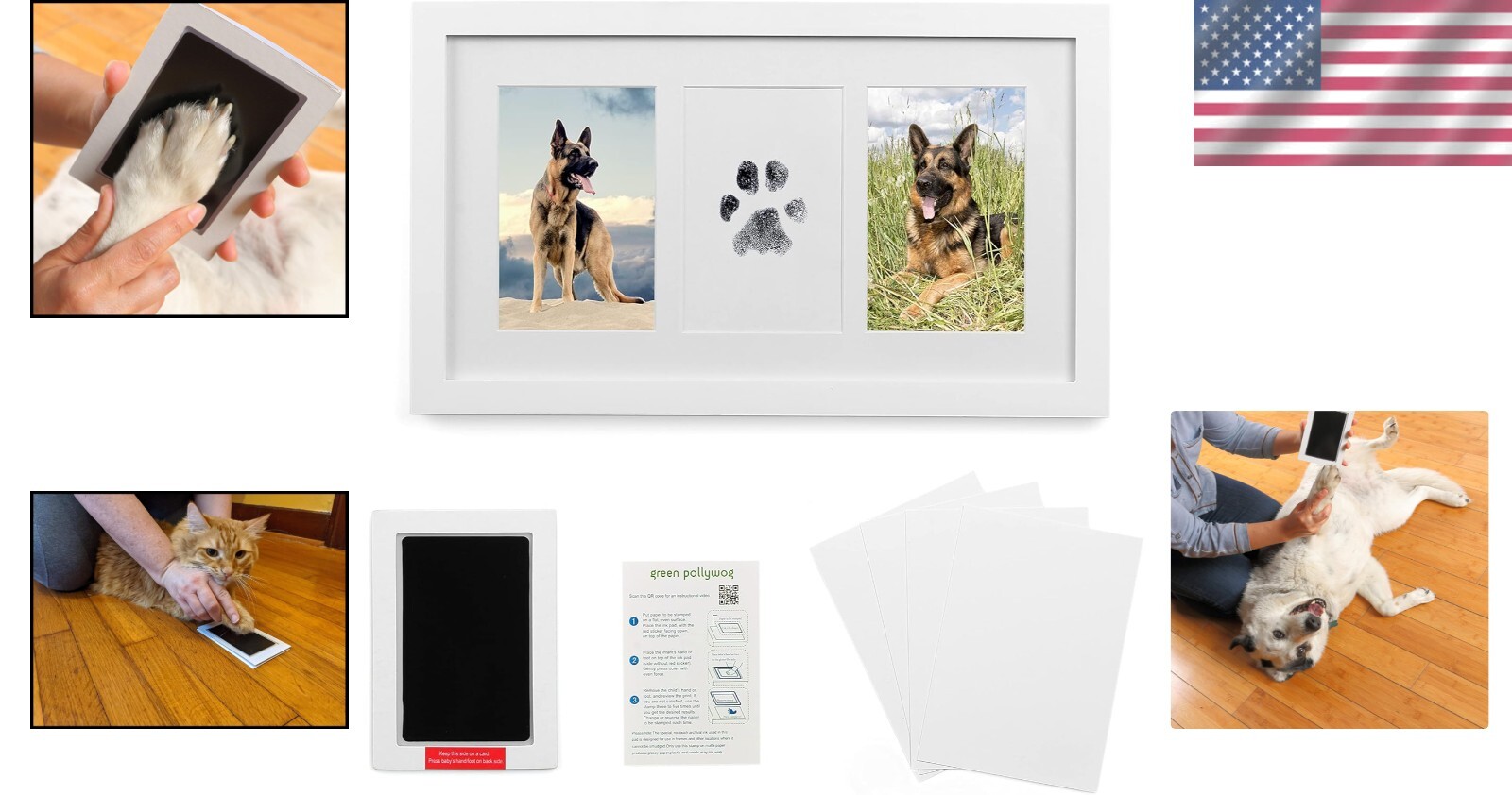 Thoughtful Pet Memorial Frame: Double Picture Display with Large Ink Pad – White
