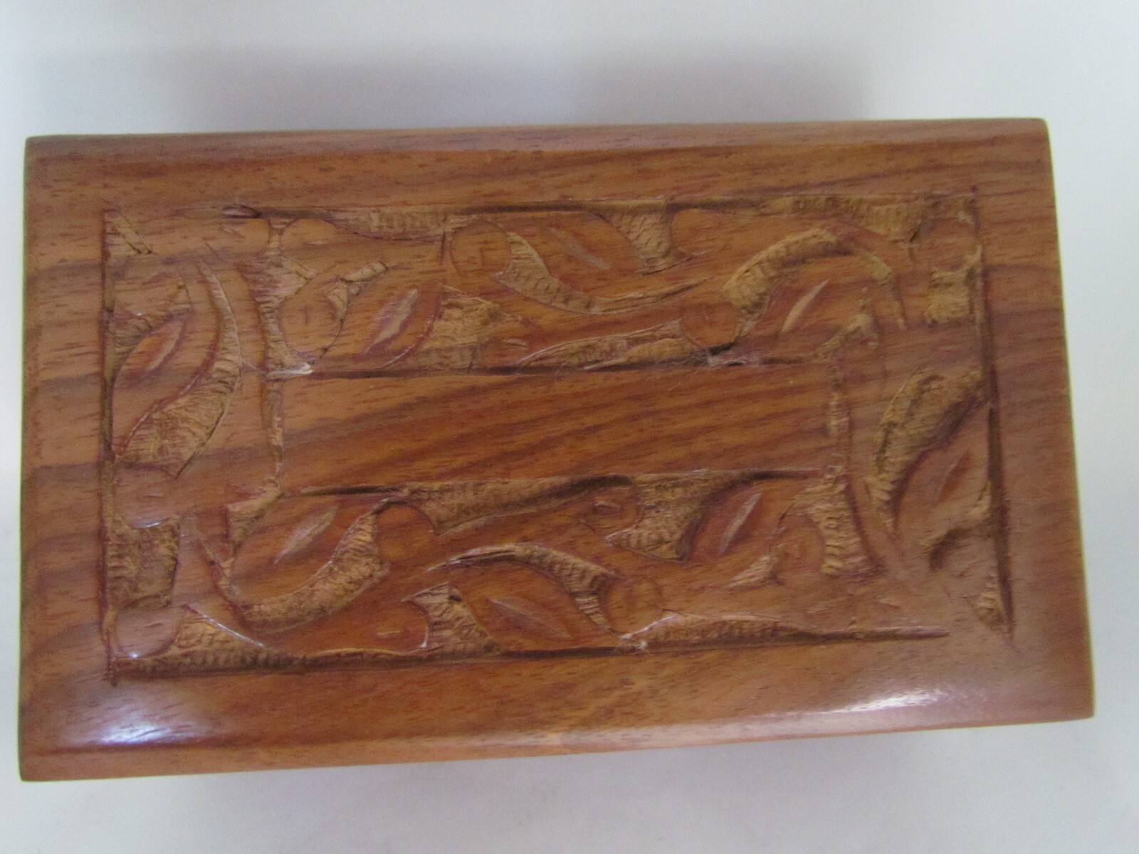 Floral Carved Sheesham Wood Cremation Dog Cat Urn Ashes Paw Prints IU274B