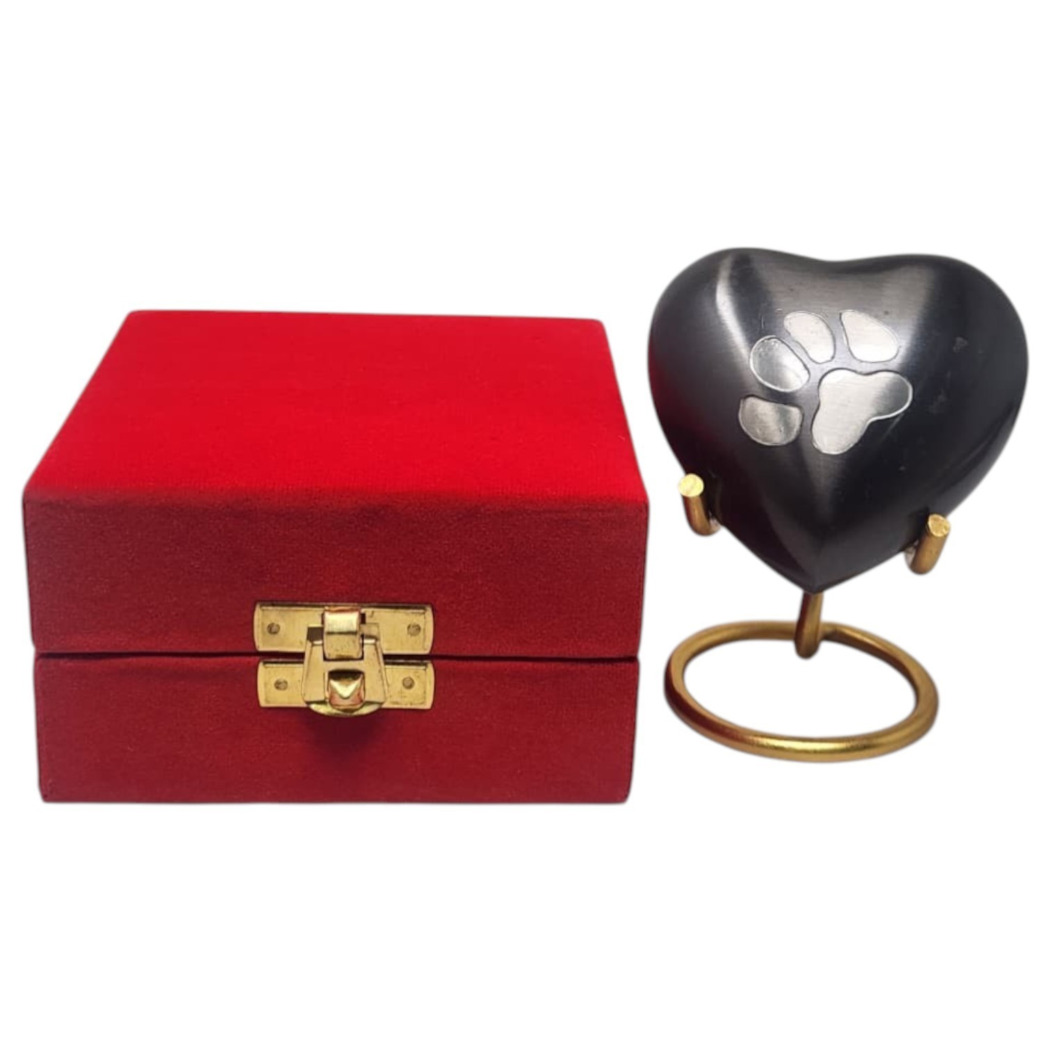Black Paw Print Heart Pet Urn for Ashes Dog Cat Memorial Keepsake Urn with Box
