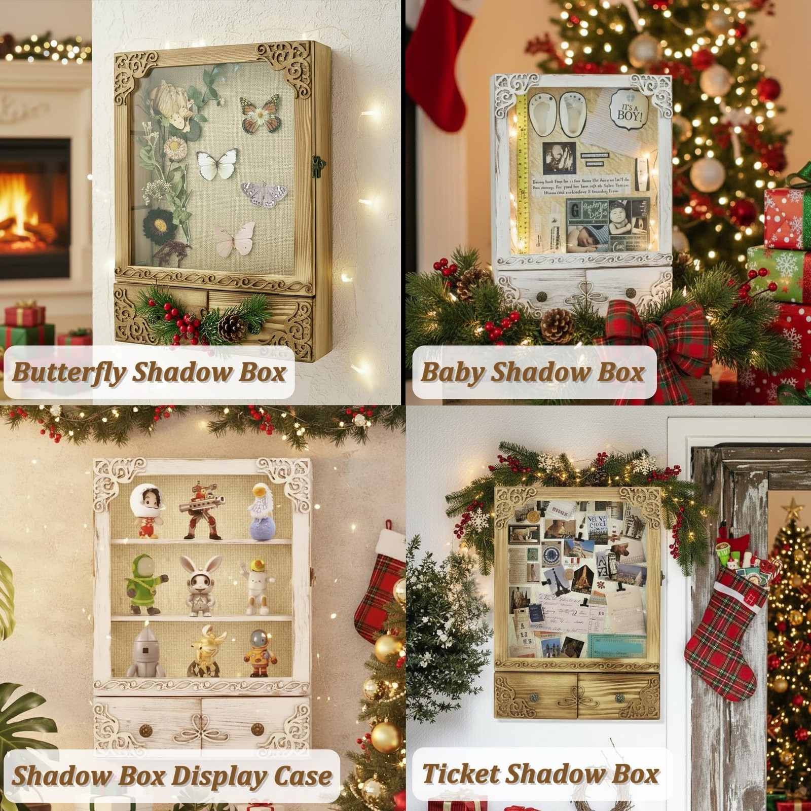 11×16 Shadow Box Frame with Light, Wedding Memorial Display Case with Shelves…