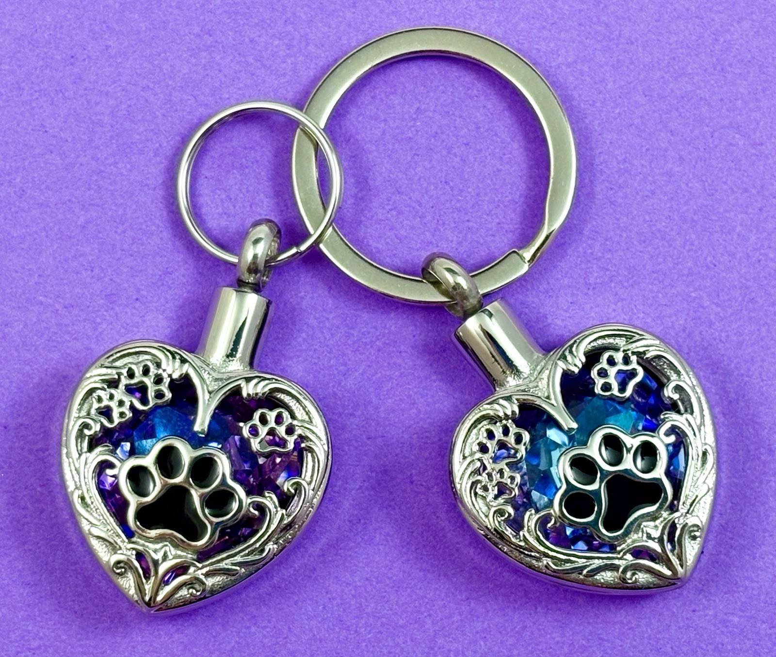 Purple Pet Cremation Necklace Holds Ashes Urn Pendant Jewelry Gift Paw Print Dog