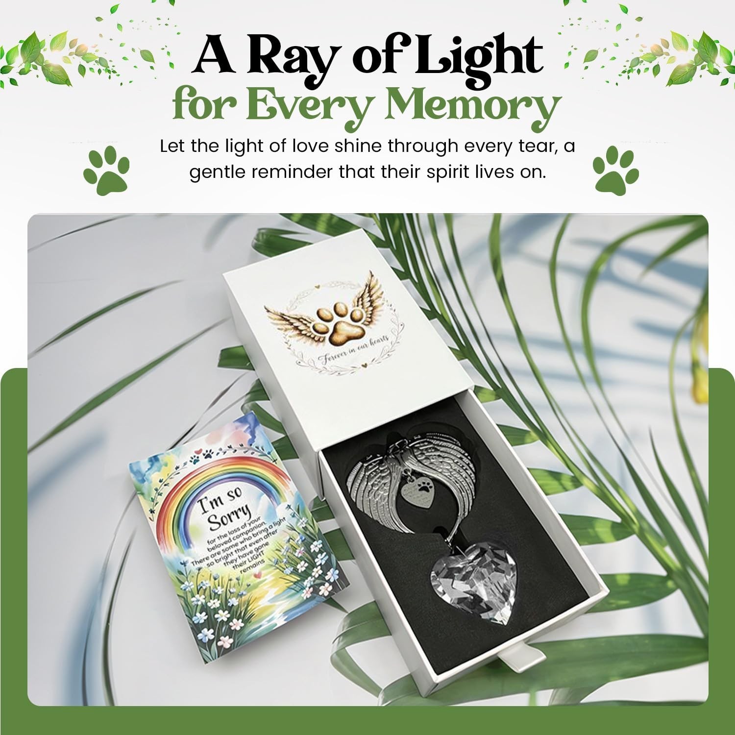 Memorial Sympathy Gift Box for Dog Loss – Pet Memorial Clear Crystal Heart Gr…