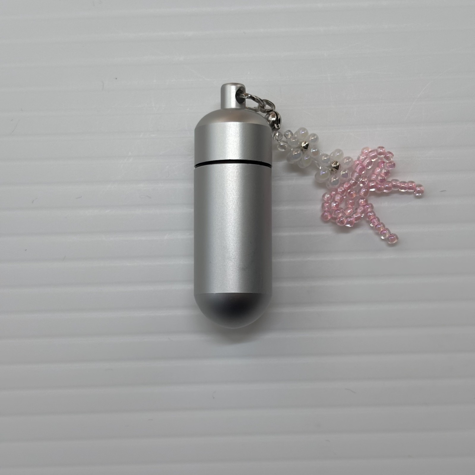 Cremation Ashes Keychain – Cremation Keepsake(white flowers and pink ribbon)