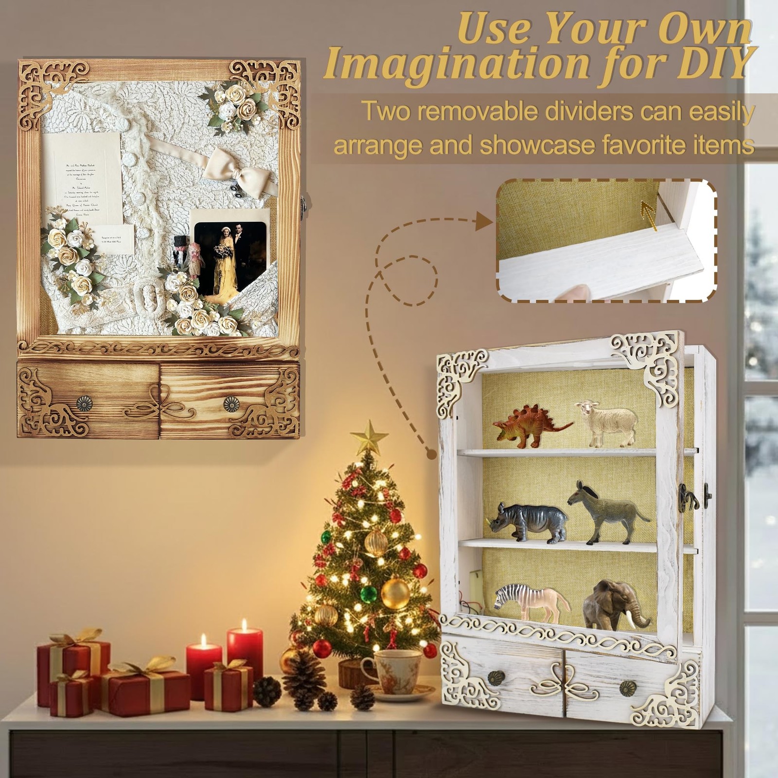 11×16 Shadow Box Frame with Light, Wedding Memorial Display Case with Shelves…