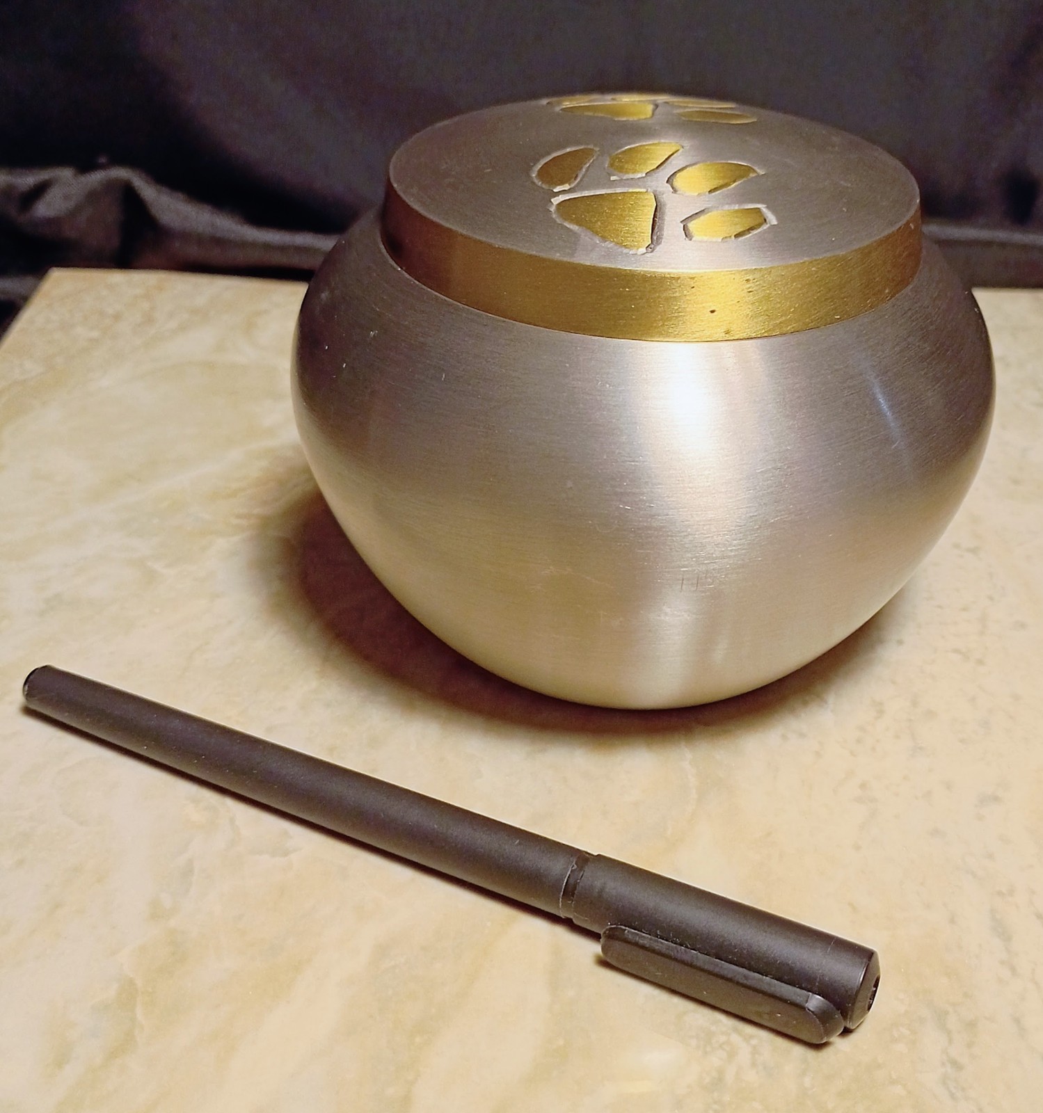 Steel & Brass Pawprint Design Pet Ashes Urn #2- Small, Heavy, Secure, Beautiful