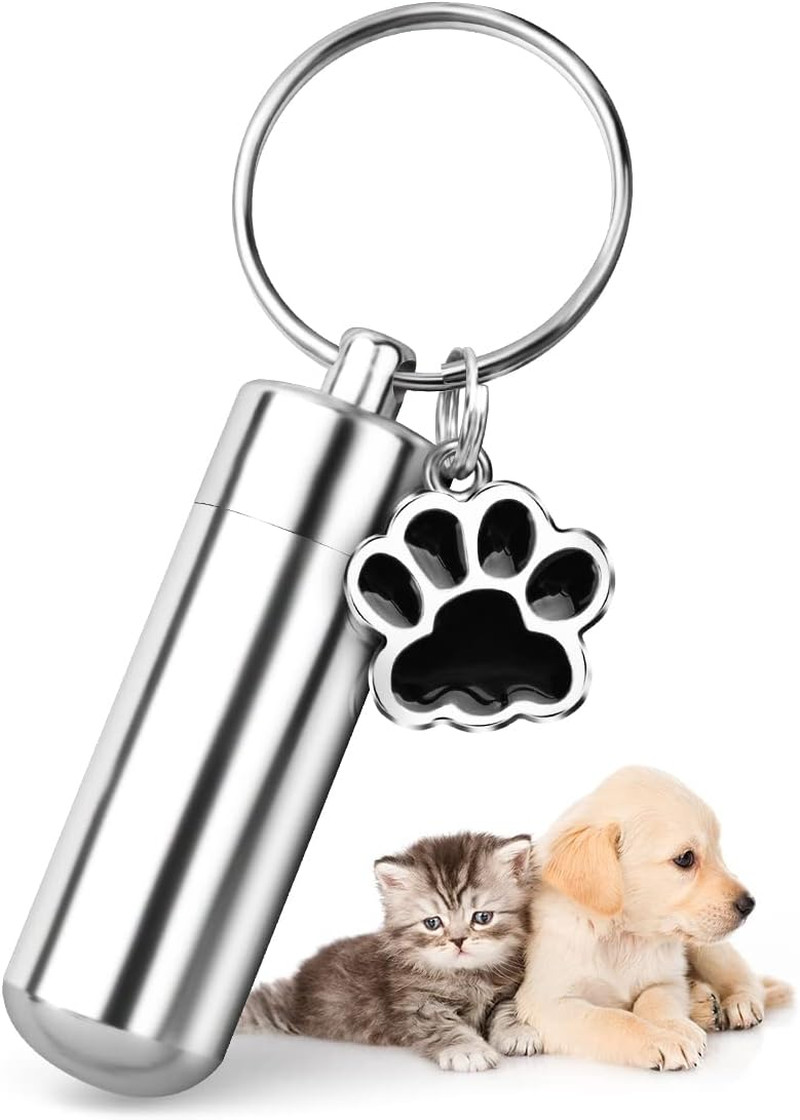 Waterproof Cremation Pet Urns Keychain for Dogs Ashes, Cylinder Cat Dog Urn for