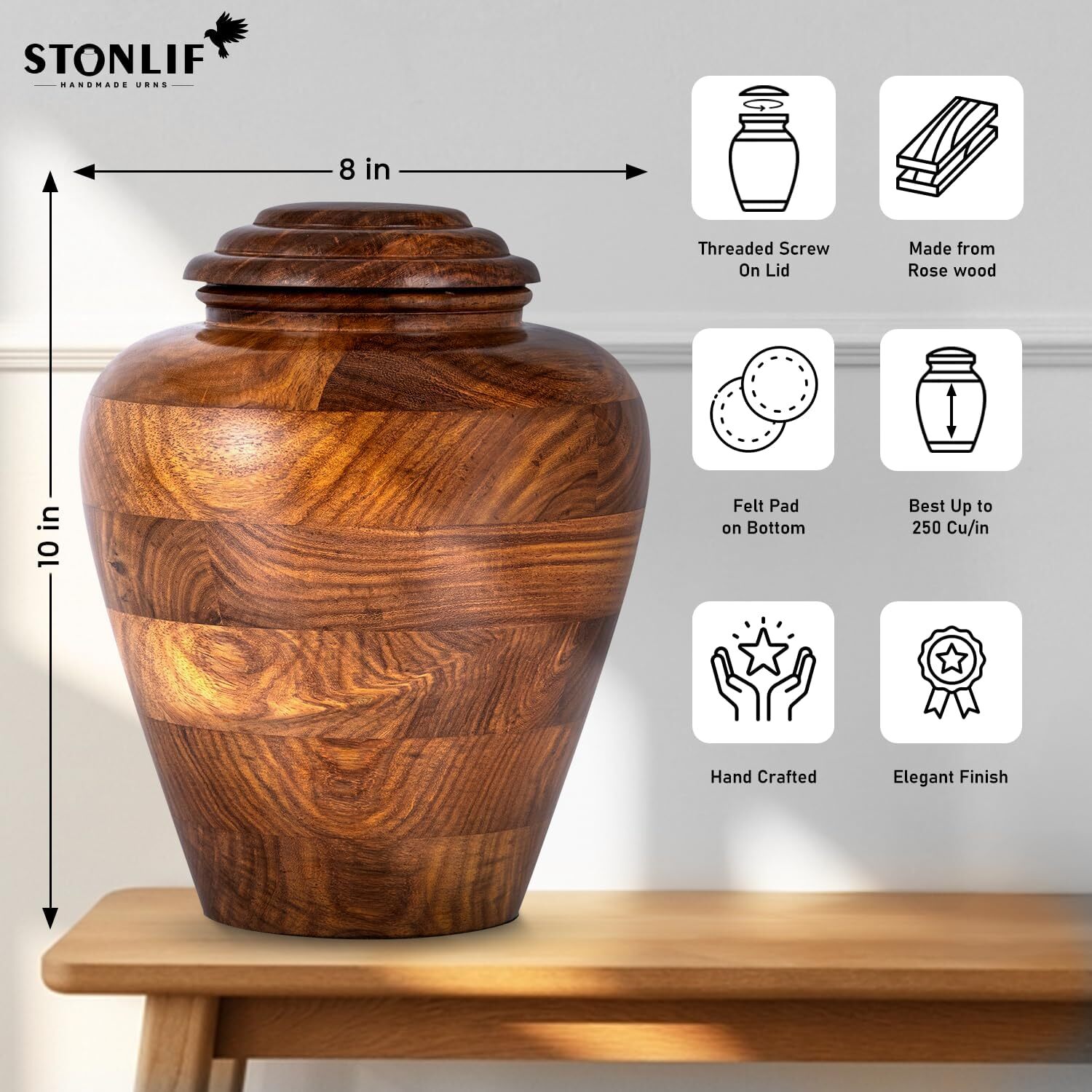 Cremation Urn for Human Ashes Adult Male Female Fractal Burned & Resin Artwork W