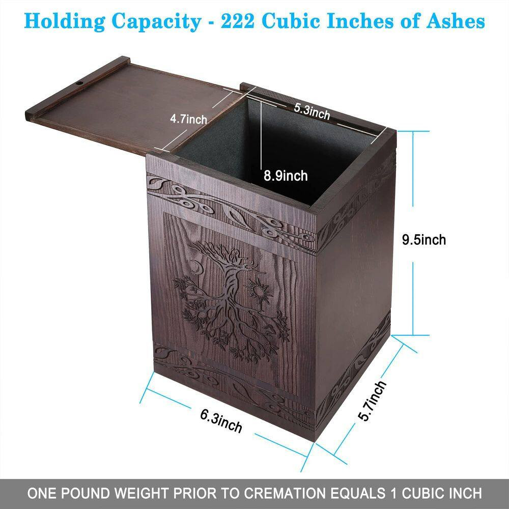 6.3 In. W X 9.5 In. H Wooden Tree of Life Urns Box and Casket, Burial Funeral Me