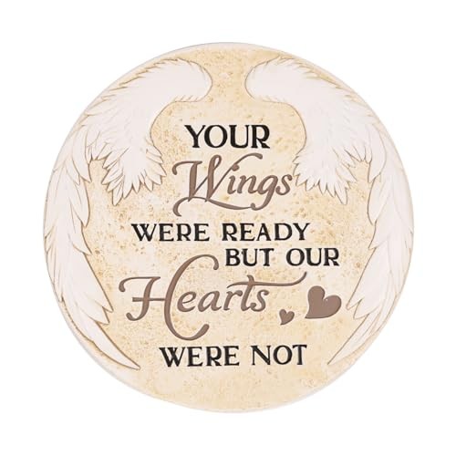10 Inch Polyresin Memorial Garden Stone, Angel Wings Stepping Round Wings