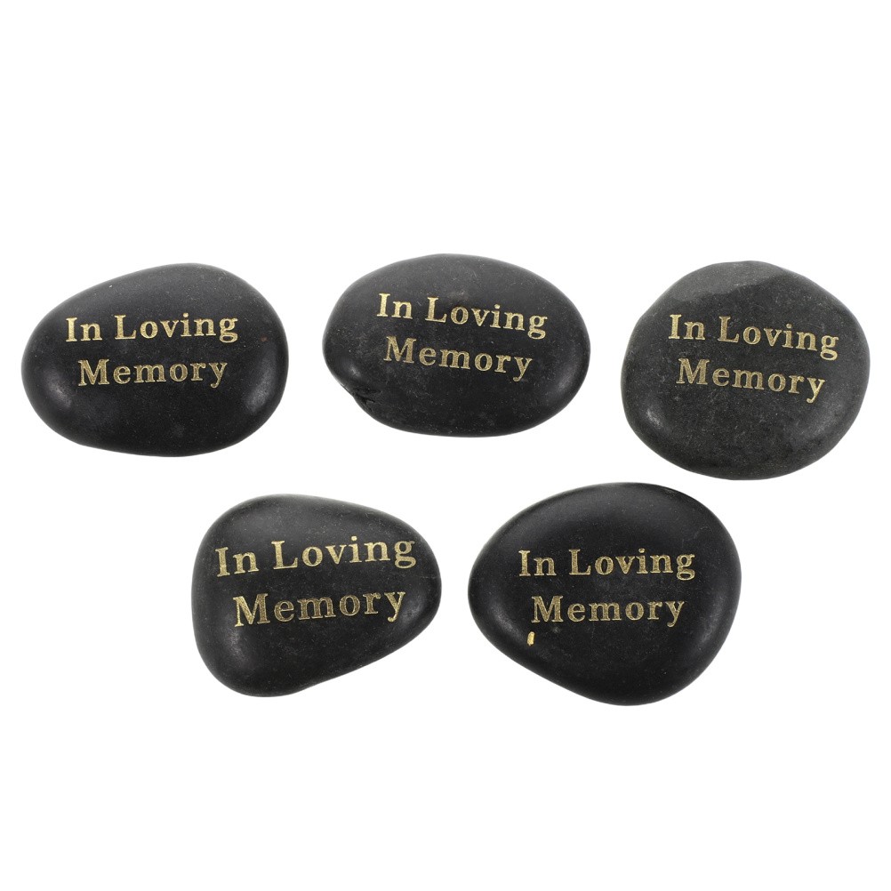 5Pcs Durable Black Memorial Stones Natural Hand Carved Garden Decor