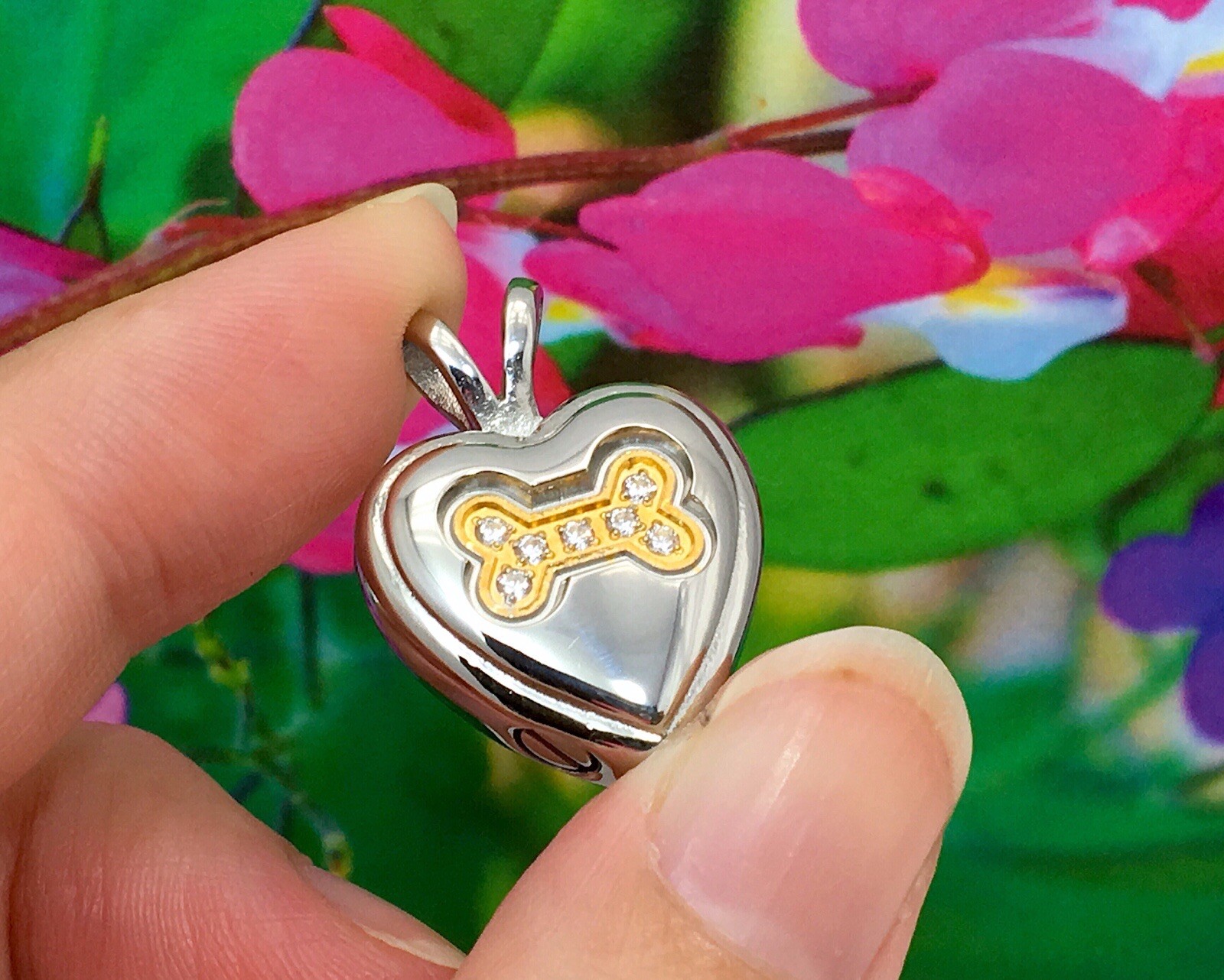 Dog Bone Heart Cremation Necklace Crystals Ladies Urn Jewelry Ash Pendant Girls