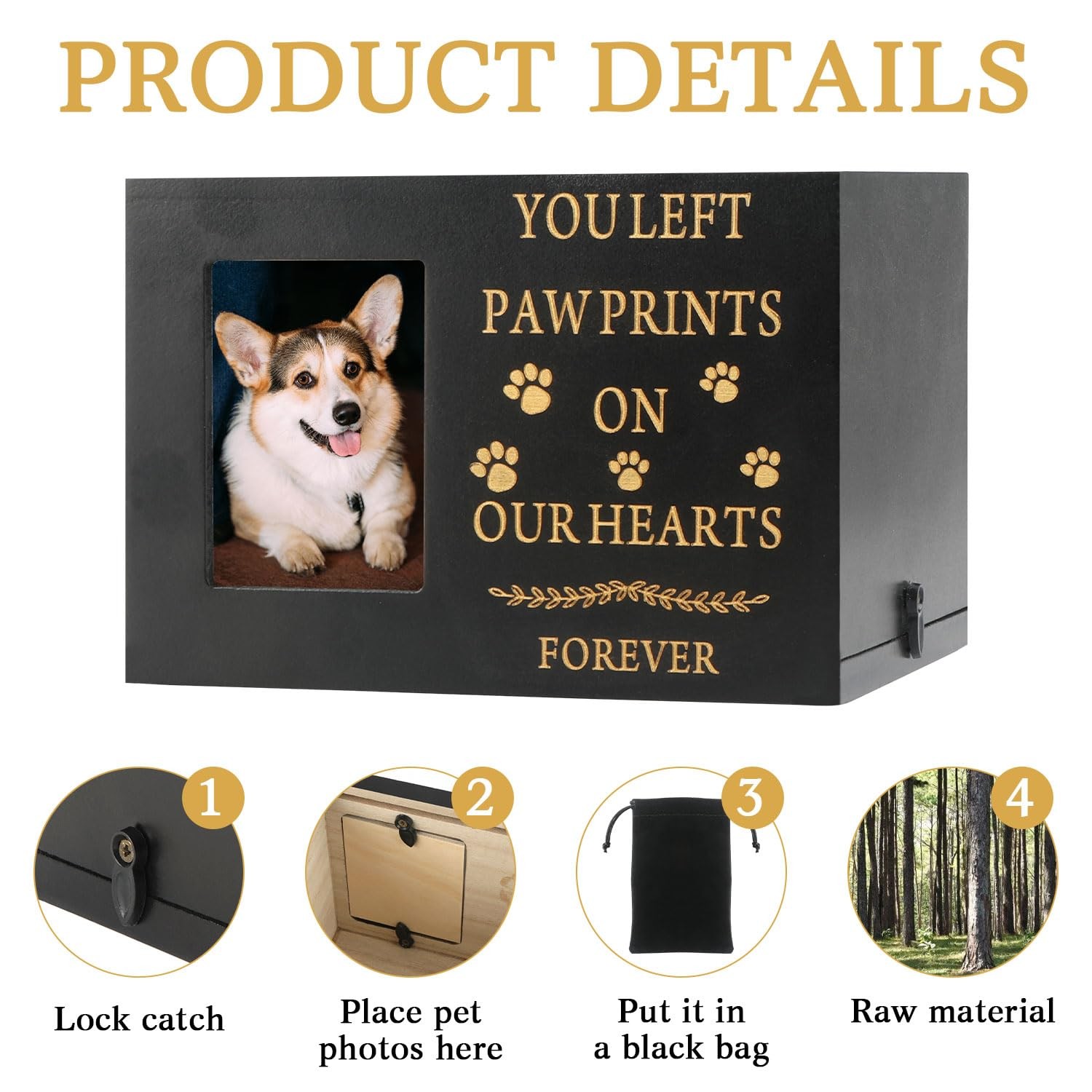 Pet Urns for Dog or Cat Ashes, Wooden Pet Memorial Urns with Photo Frame, Pet…