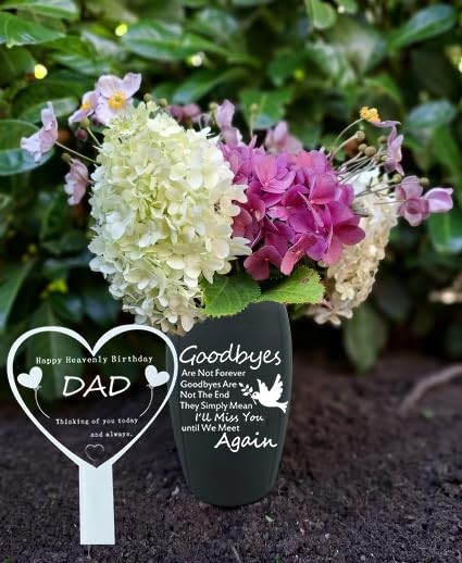 Heart Dad Garden Stake Memorial Remembrance Plaque for Cemetery, Outdoors,