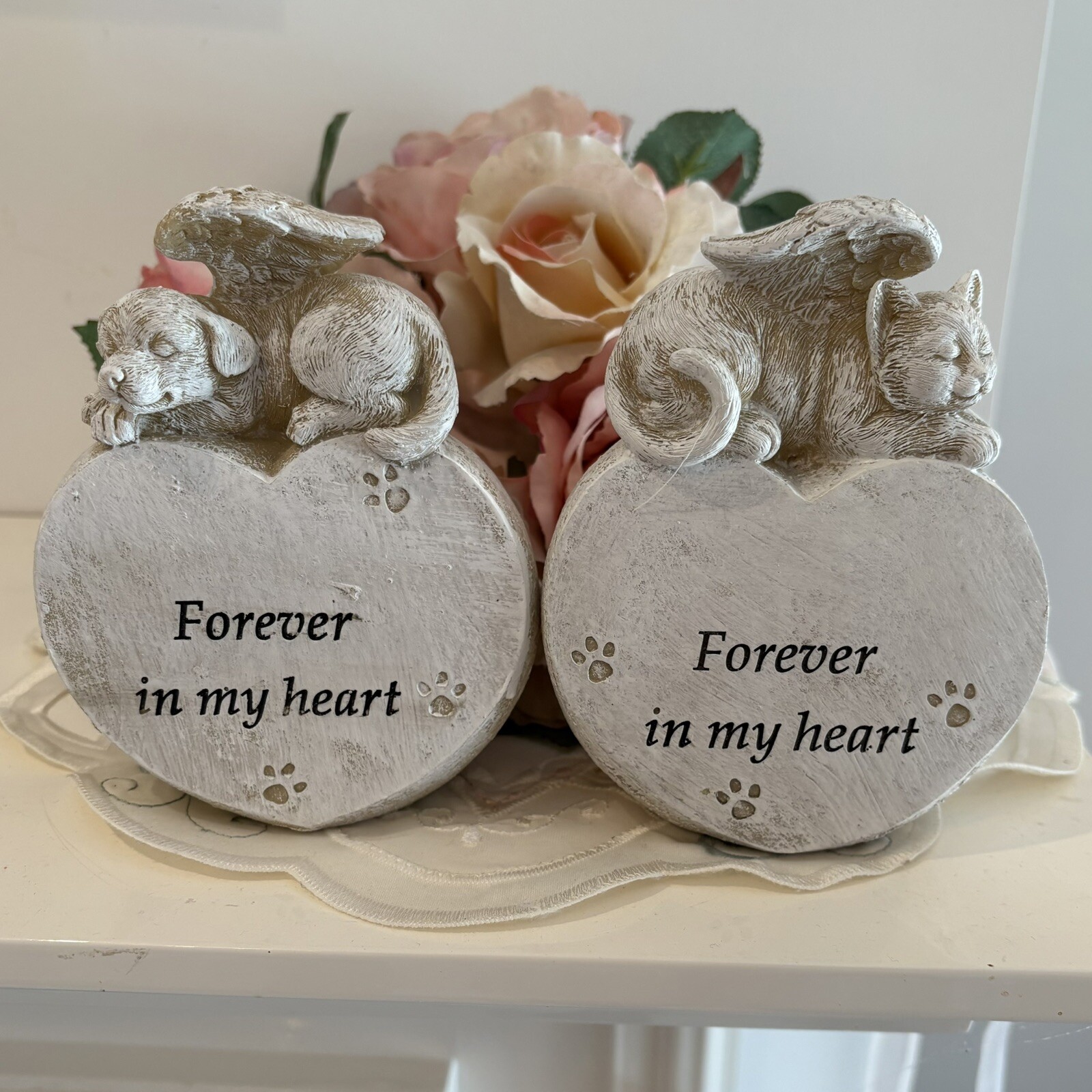 ~❤️~PET MEMORIAL Grave Sleeping Angel Cat/Dog heart wings Figurine 13cms