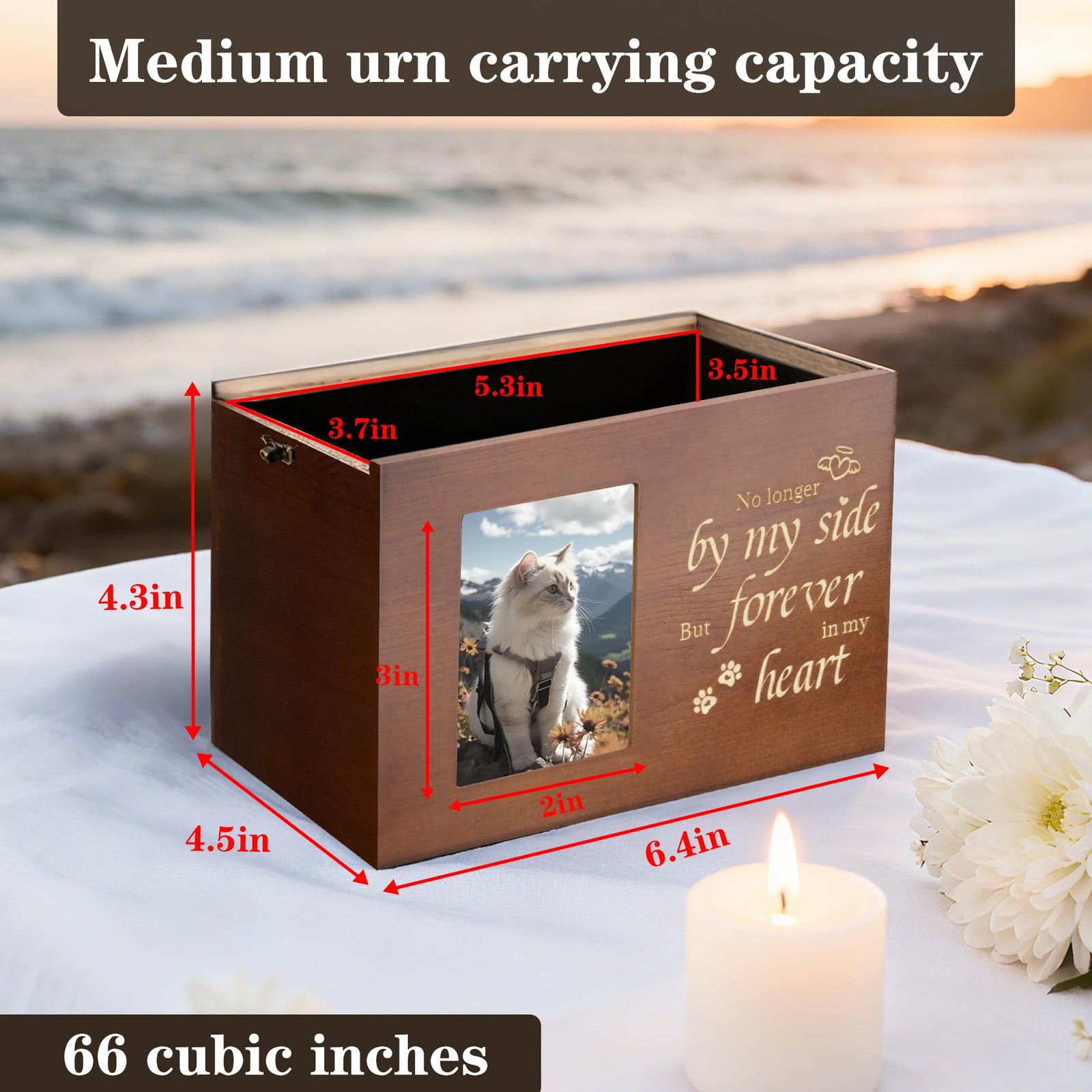 RINVEE Pet Urns for Cats or Dogs Ashes with Photo Frame, Wooden Medium, Brown