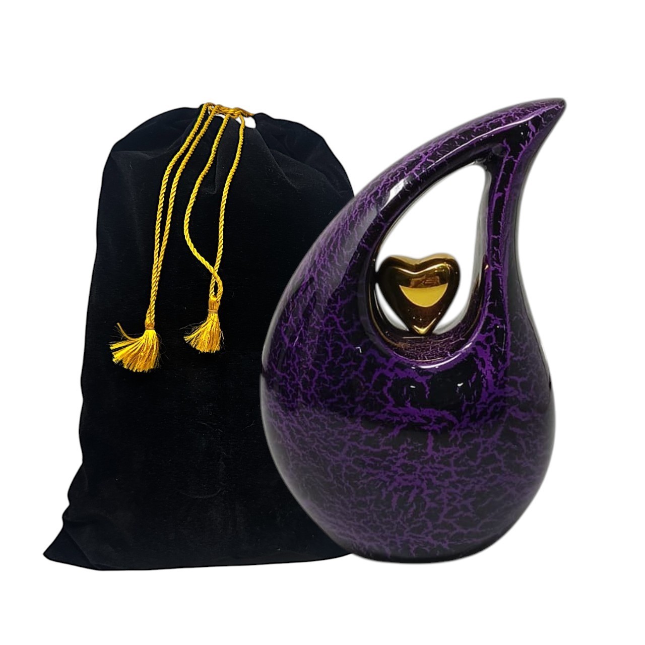 Purple Teardrop Urn for Ashes Adult Male & Female Memorial Gifts with Velvet Bag